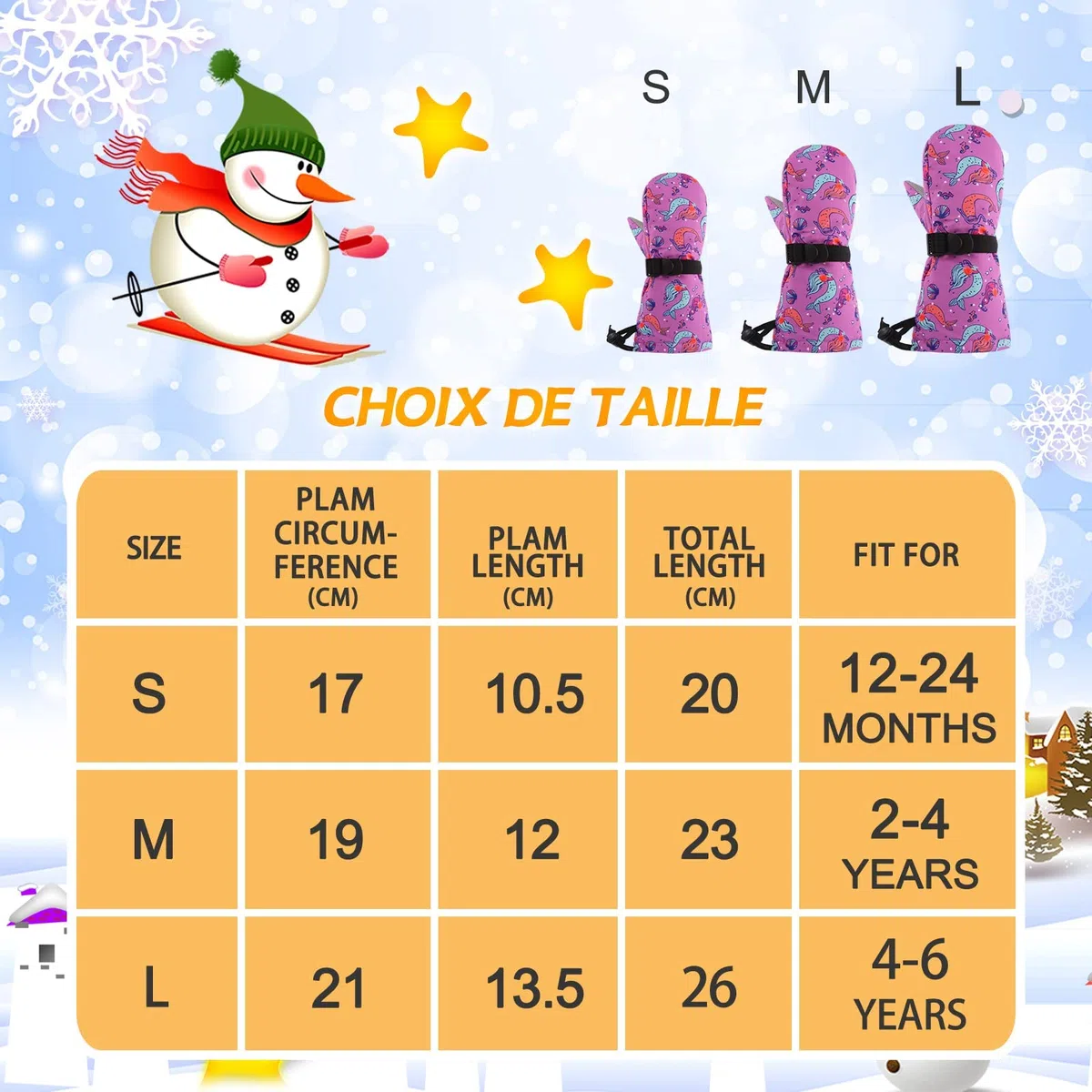 Gants hivernaux imperméables pour Enfants Gants Mitaines Respirant Chauds de Ski de Plein air pour bébé Garçons et Filles de 2 à 6 Ans