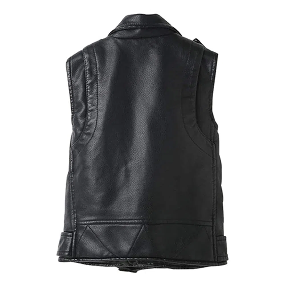 Veste en Simili Cuir sans Manche Enfant - Blouson Motard avec Fermeture éclair asymétrique - Manteau Printemps Automne Garçon Filles