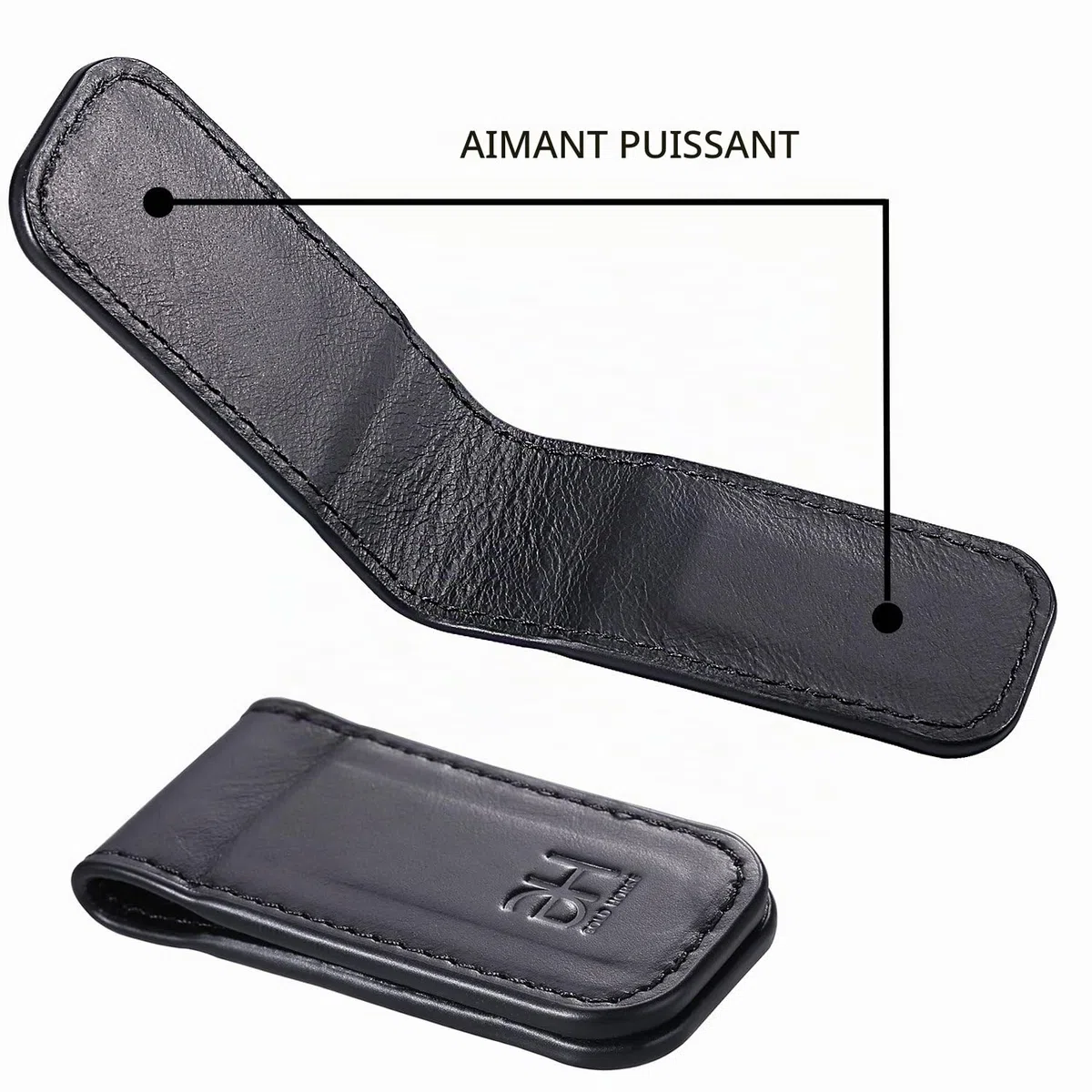 GH Gold Horse Pince à Billets magnétique Fine en Cuir véritable pour Homme, Noir, M, Slim