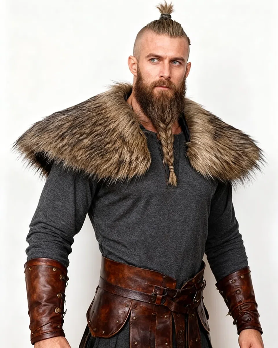 keland Homme Viking Col en Fausse Fourrure Écharpe Accessoire de Costume