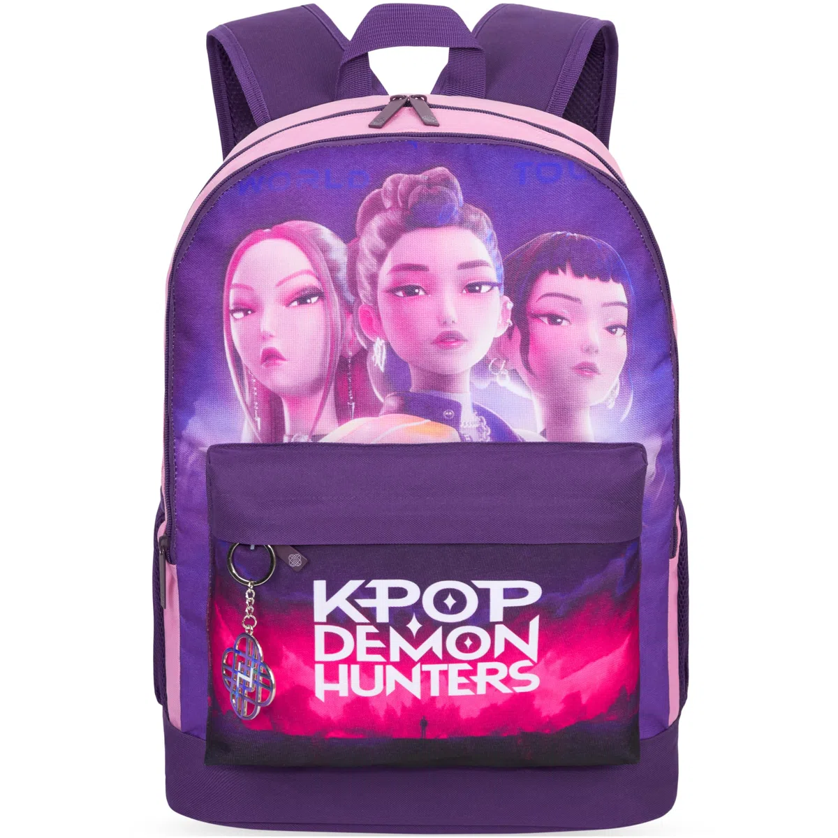 Get Trend Kpop Demon Hunters Huntrix Sac a Dos Enfant Fille, Fermeture Eclair et Rembourré Cartable Enfant avec Porte Clef, Cadeau Fille (Violet/Rose)