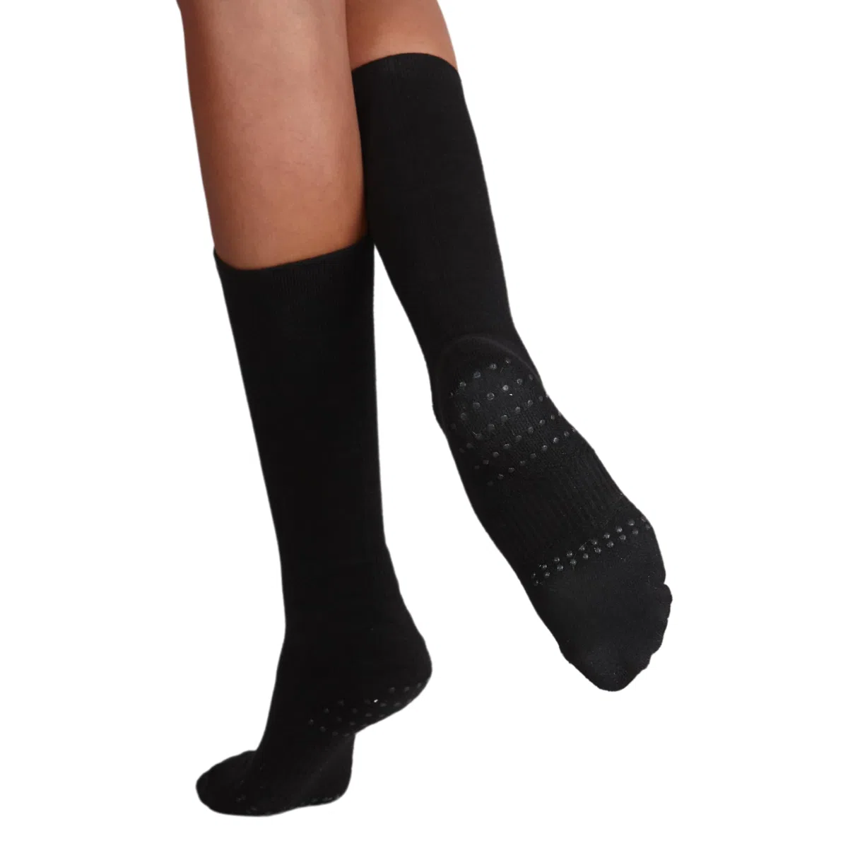 Chaussettes de danse avec poignées tournantes en silicone et point de rotation – Chaussettes de danse contemporaines plates pour filles et femmes en nude et noir