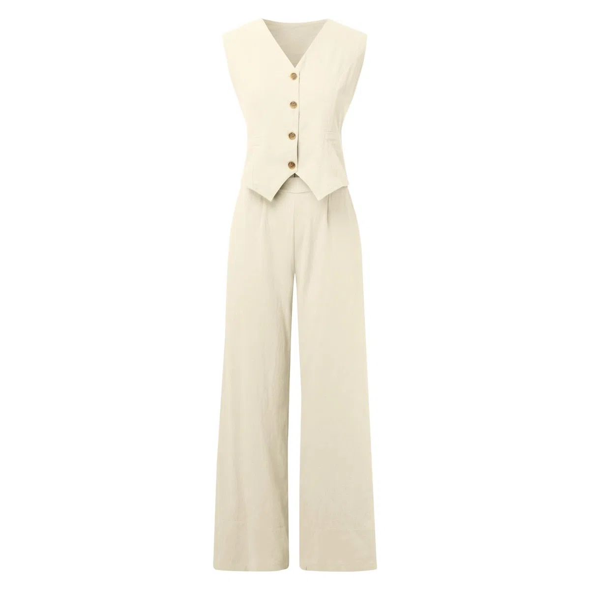 Tailleur Femme Ensemble 2 PièCes Gilet Et Pantalon pour Femme avec Col en V sans Manches en Coton Et Lin à Jambe Large Costume D'éTé Assorti Ensemble d'affaires Tailleur Blazer d'été Assort