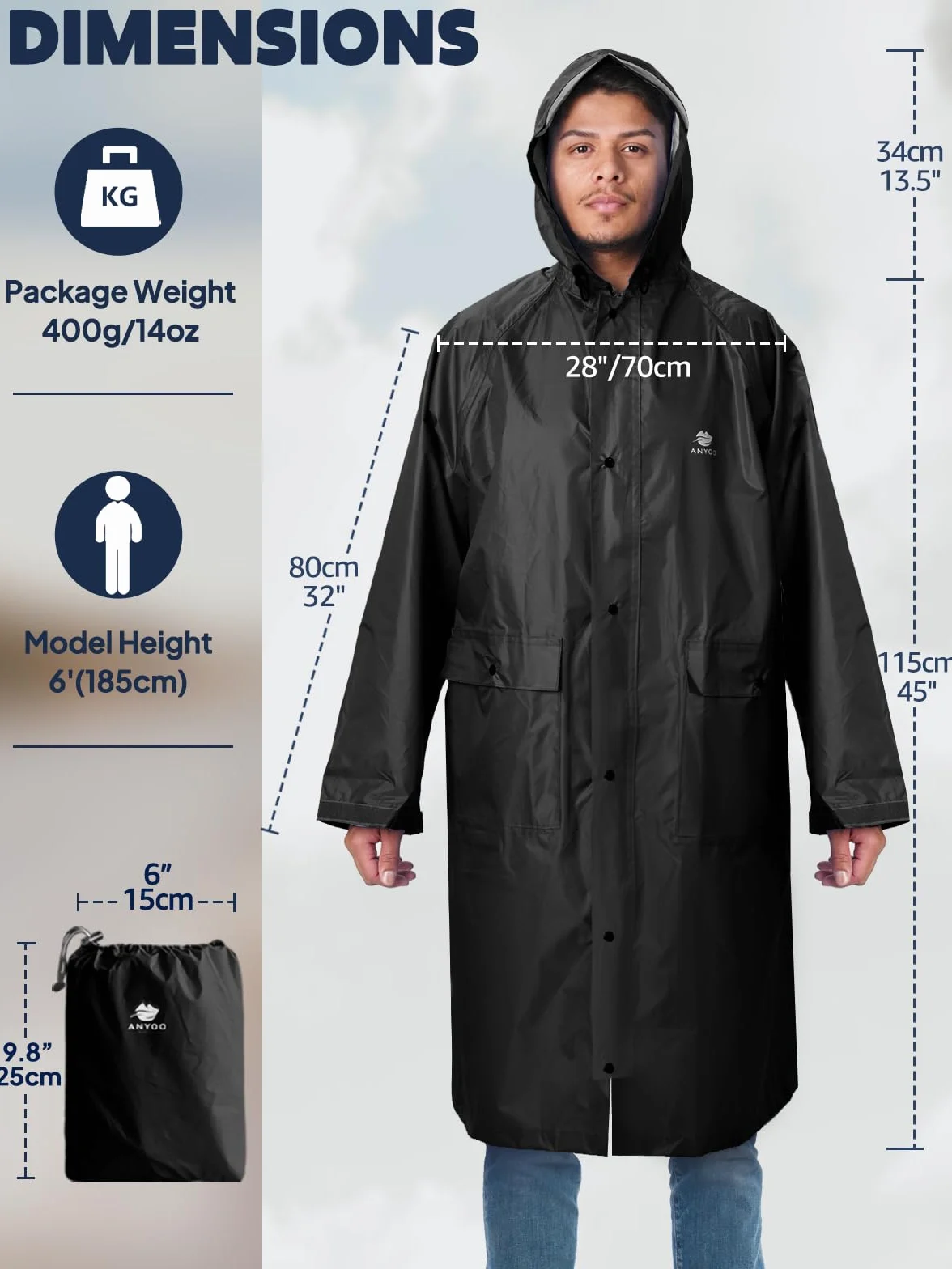 ANYOO Imperméable À l'eau Poncho Réutilisable Ripstop Respirant Multi-Usage Imperméable pour Hommes Femmes avec Capot Bâche Abreuvoir Sol Idéal pour Camping Randonnée Pêche