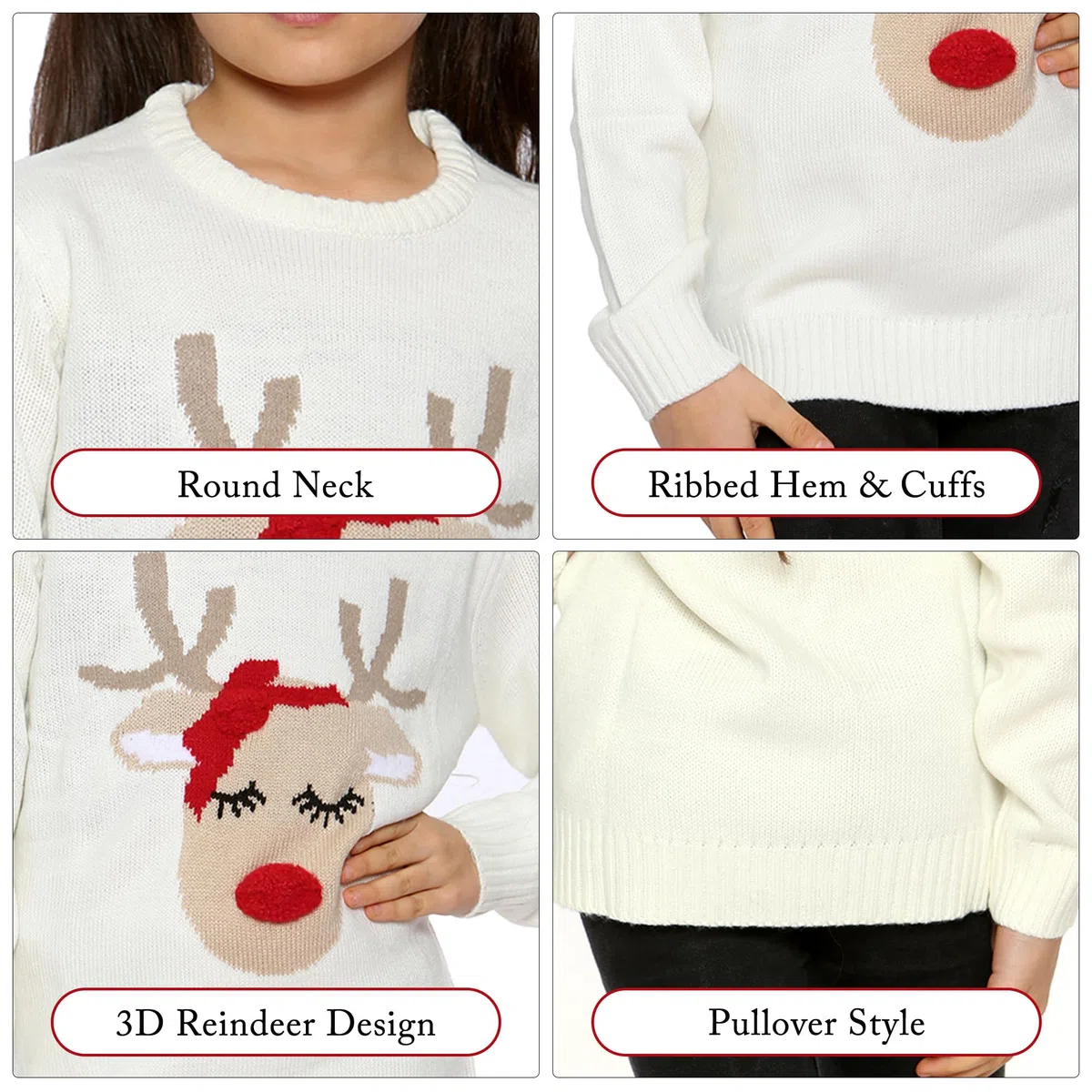 NOROZE Fille Noël 3D Pull Enfants Oiseau Renne Rétro Pullover Pull-Over