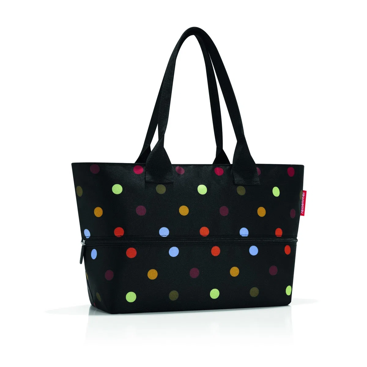 reisenthel shopper M - sac de shopping pour vos courses, 1 poche intérieure zippée, fond du sac carré pour plus de stabilité, ouverture avec fermeture zippée, volume 15l, motif à pois