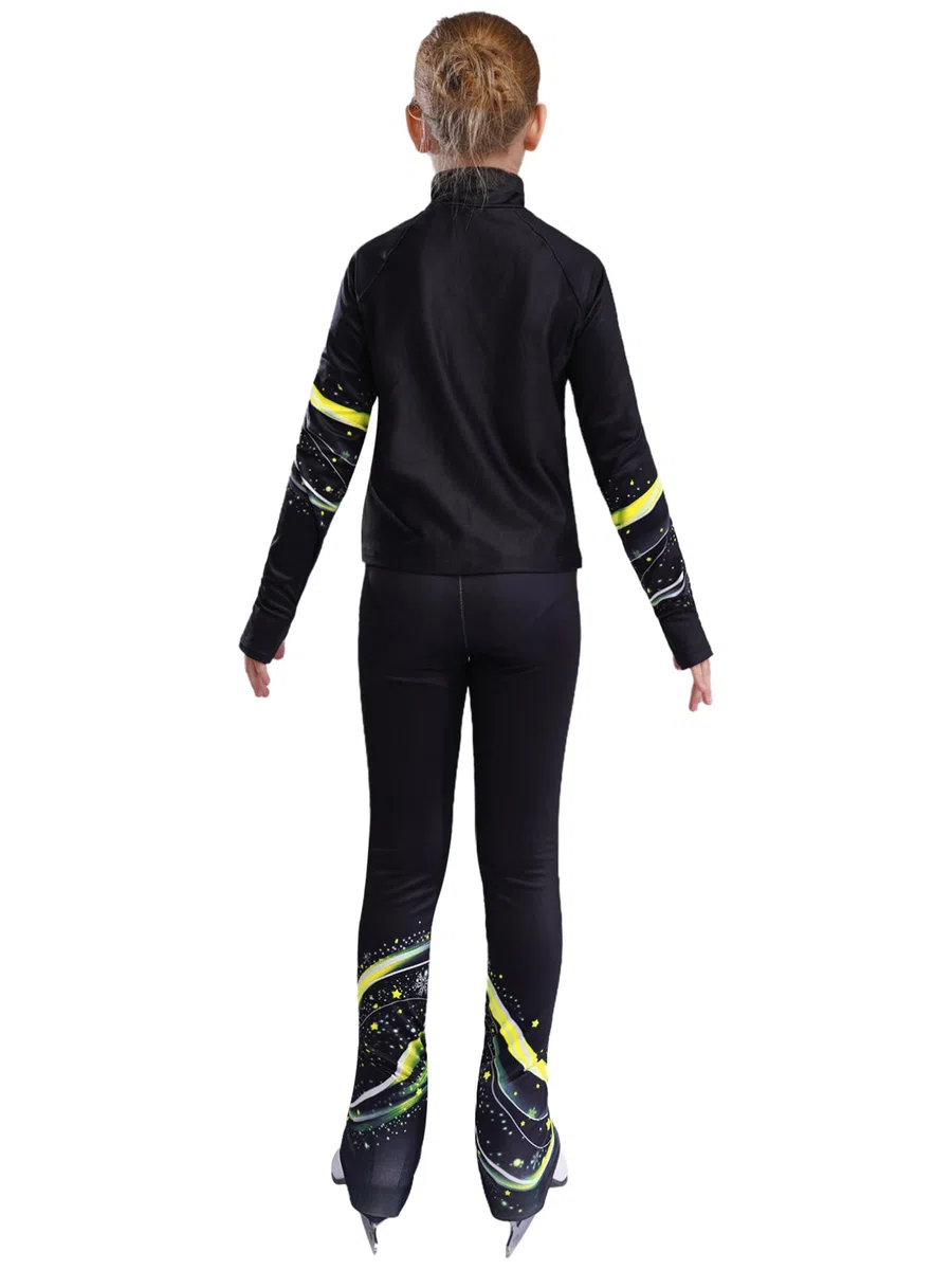 ranrann Ensemble Patinage Artistique Fille Veste Chaud Polaire avec Pantalon Collant Legging Tenue Patinage sur Glace Sport A Jaune fluo 9-10 ans