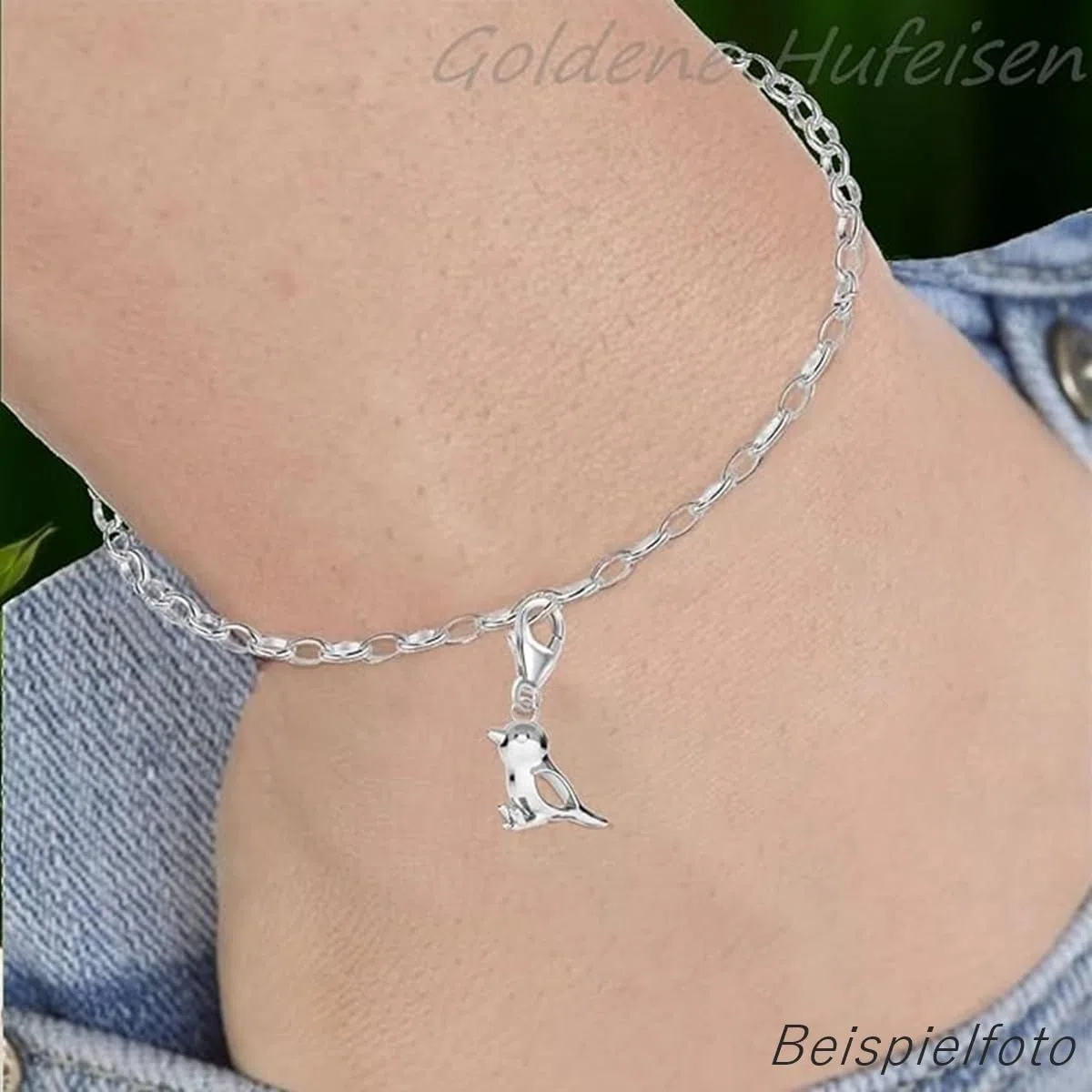 Goldene Hufeisen Mini petit mousqueton moineau Pendentif pour bracelet à breloques ou chaîne à breloques en argent 925 Motif oiseau
