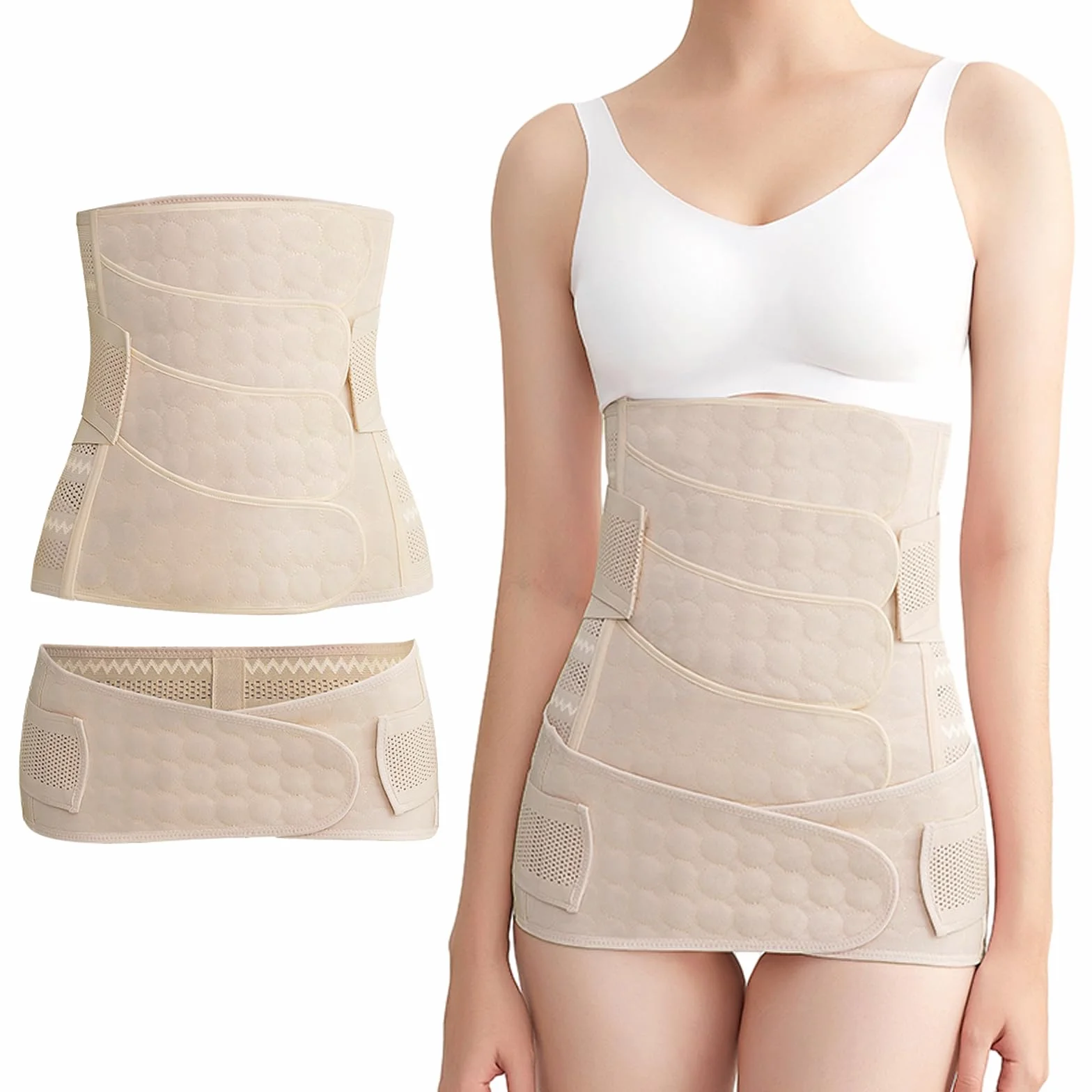 3 in 1 Ceinture Abdominale Femme, 4 Patchs Ceinture Soutien Grossesse avec Ceinture Pelvienne, Ceintures Post Partum Accouchement M L XL XXL, Ceintures Maintien Lombaire, pour Ventre Plat (L)