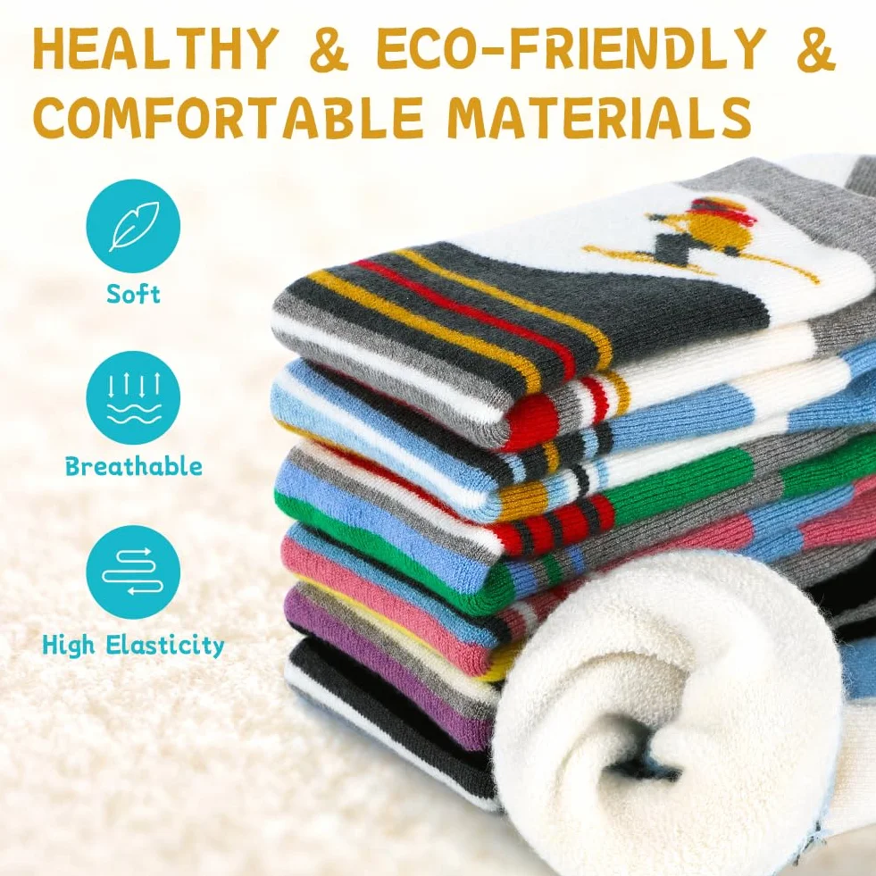 Findway Chaussettes de Ski pour Enfant en Laine Mérinos, Chausettes Thermiques de Ski Enfant Filles et Garçons Souples Respirantes pour Ski Snowboard, 2 paires/3 paires