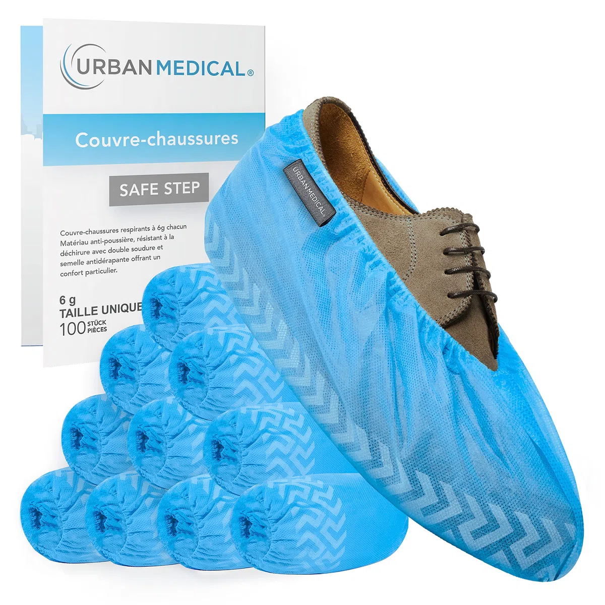 100x Surchaussures Respirantes Jetable/Réutilisable avec Semelle Antidérapante | SAFE STEP | Résistant Déchirure et à l'Abrasion | In- et Outdoor | Onesize - 6g par Couvre-Chaussure