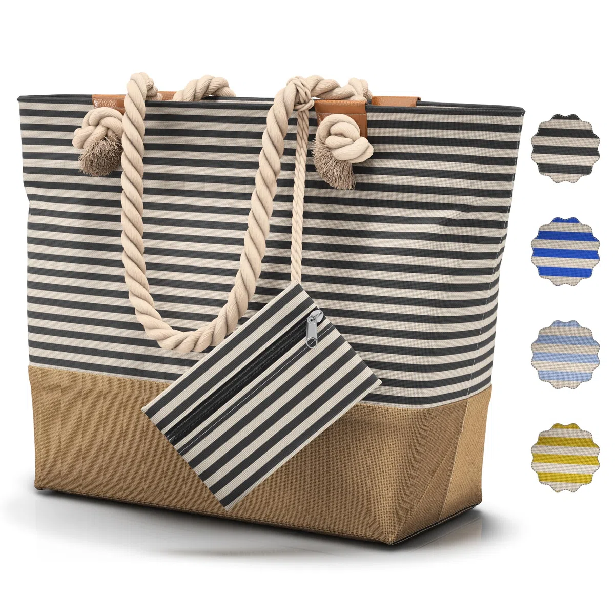 Sac de Plage XL - avec fermeture éclair et 2x poches intérieures (pour maillots de bain mouillés et objets de valeur) | Sac de Voyage femme + homme