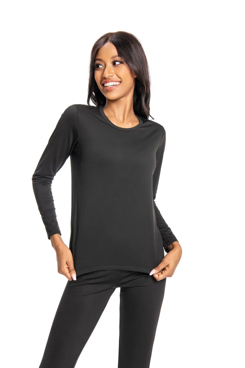 Nutria sous Vetement Thermique Femme, Ensemble de sous-Vêtements Col Rond à Manches Longues, Haut & Bas avec Doublure en Polaire, Fonctionnel Couche de Base par Temps Froid D03AB