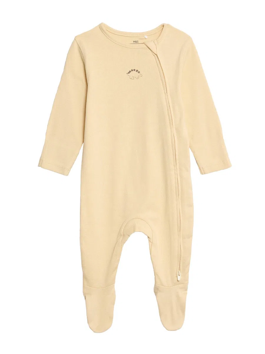 Marks & Spencer Grenouillères Bébé Lot de 3 en Pur Coton Imprimé Dinosaures, Mixte Garçon et Fille, Coupe Standard