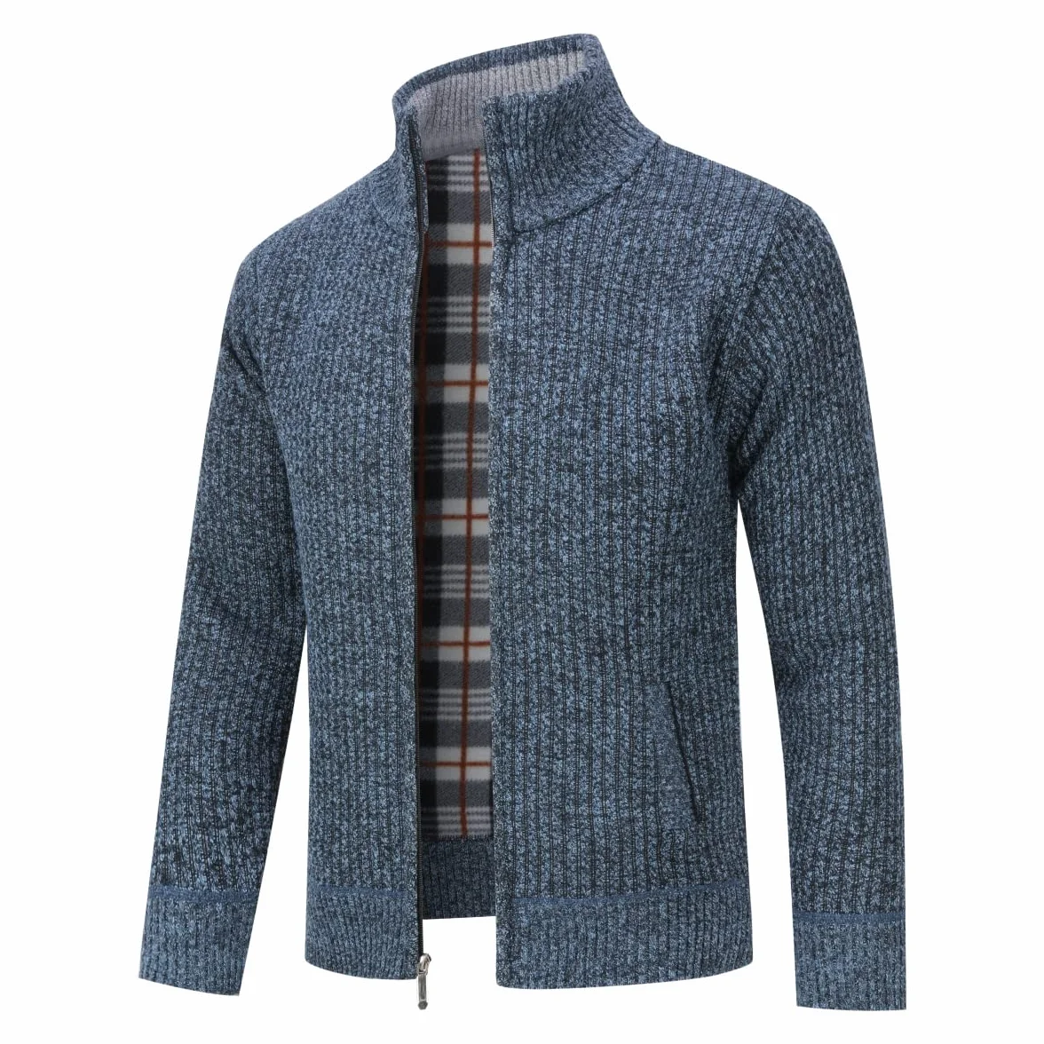 YOUTHUP Homme Cardigan Epais Rayé Tricoté Zippé Gilet Veste Couleur Mélangée Coupe Ajustée Automne Hiver Veste Pull