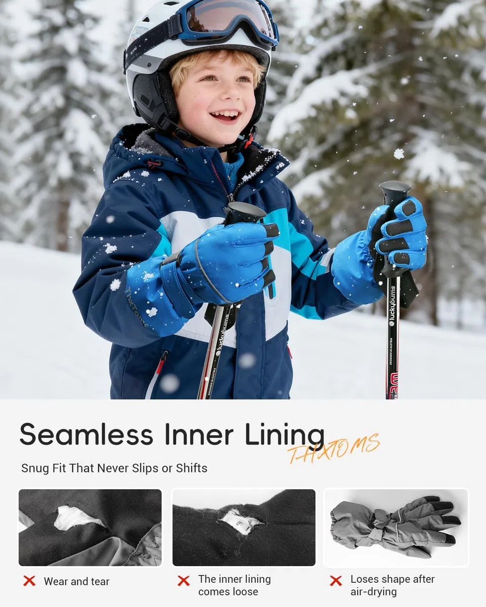 ThxToms Enfants Gants de Ski Hiver | Coupe-Vent, imperméables et Chauds | Gants résistants au Froid épaissis en Tissu Oxford -15℃ | Vélos de Sport d'extérieur | Garçons et Filles de 4 à 13 Ans