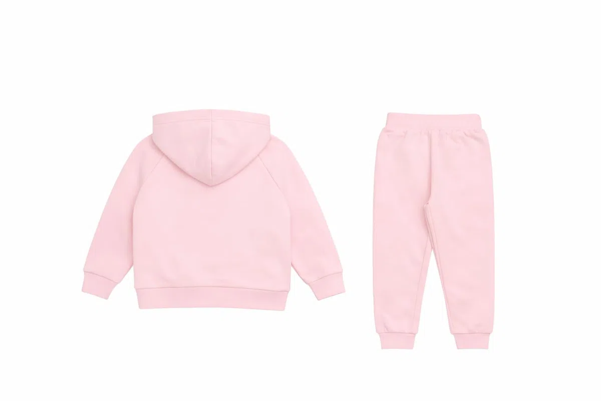 BlueY Survêtement Fille Rose Ensemble 2 Pièces Sweat à Capuche et Pantalon 100% Coton 12 Mois – 6 Ans
