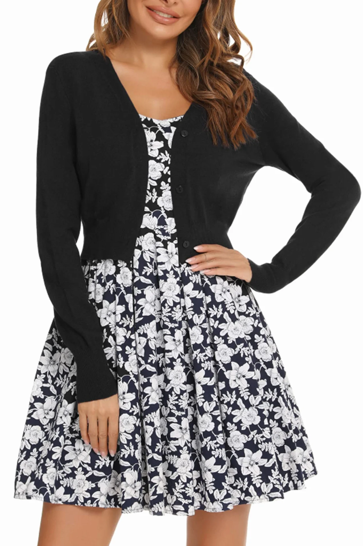 Boléro Femme Tricot Gilet Court Veste Cardigan Bouton Manches Longues pour Robe T Shirt Bretelle Soirée Fête Décontracté Chic Elégante
