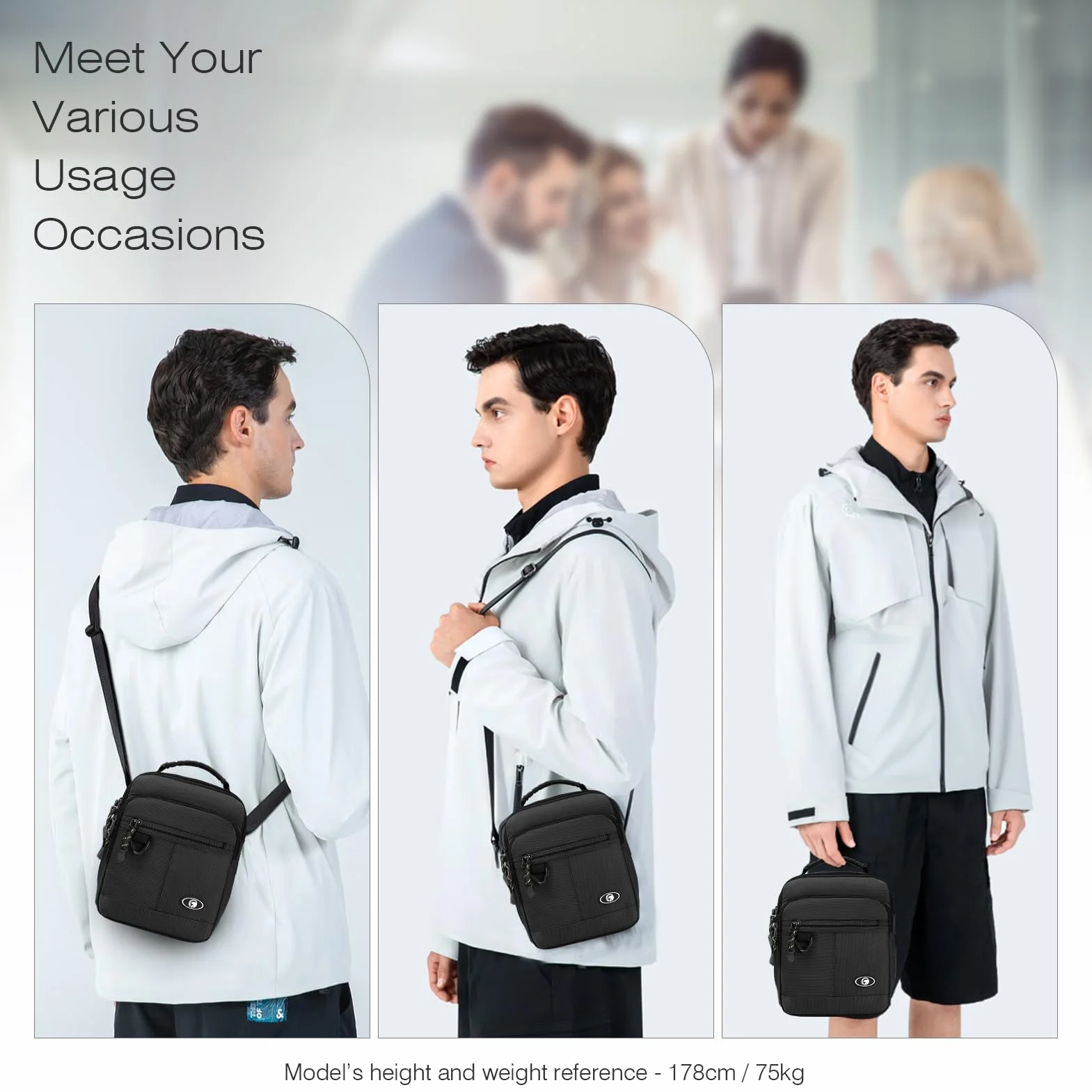SPAHER Sacoche Homme Bandouliere Sac Porté Epaule Entreprise Sac a Main Nylon Imperméable Sac Besace Pochette Homme Bandoulière Sacs D'épaule pour Usage Voyage Randonnée et Sports Noir