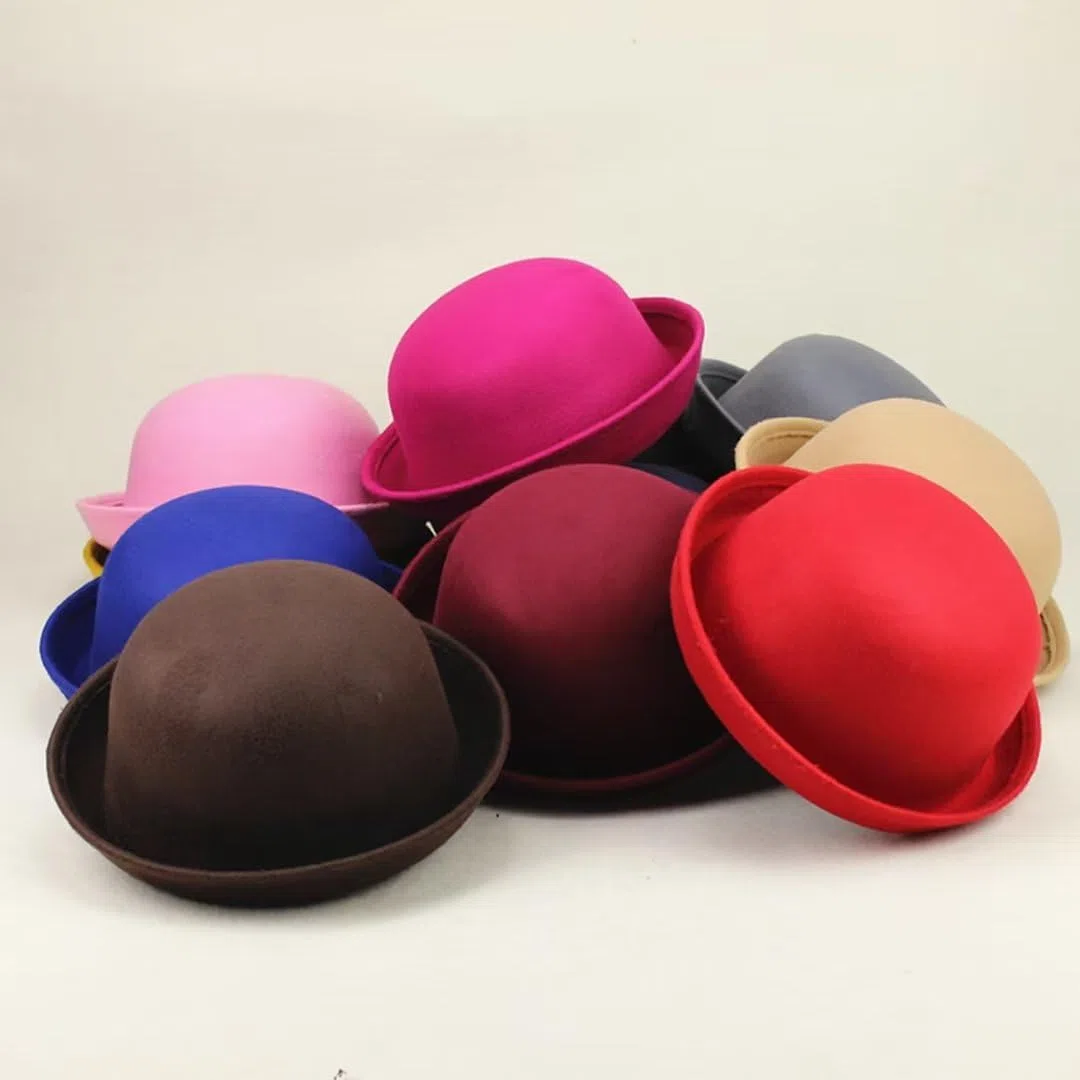 Chapeaux De Derby Ronds pour Enfants, Filles Et Garçons, Chapeau Seau Panama à Bord Retroussé, Feutre De Laine, Chapeaux Melon Ronds élégants, Tour De Tête 54cm