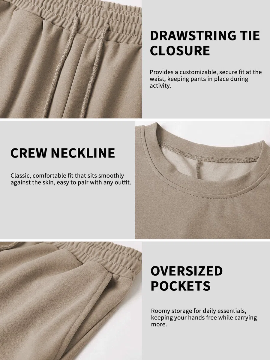 Rayson Survetement Femme D'été Casual Crew Neck Tops Ensemble Deux Pièces Femme Chic et Elegant avec Poches
