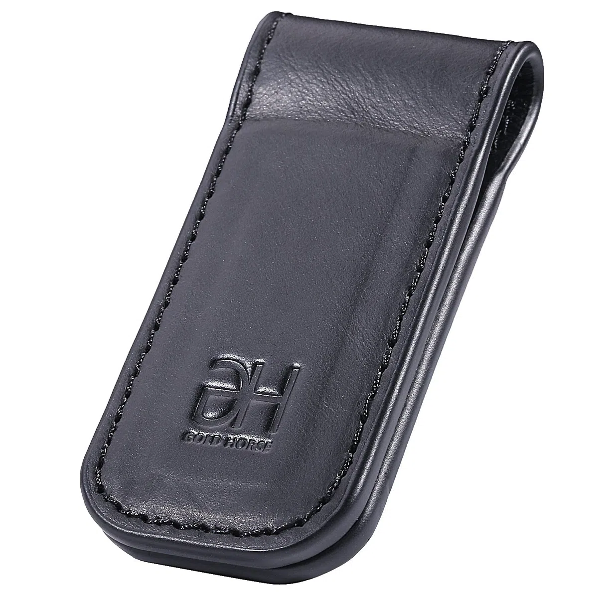 GH Gold Horse Pince à Billets magnétique Fine en Cuir véritable pour Homme, Noir, M, Slim