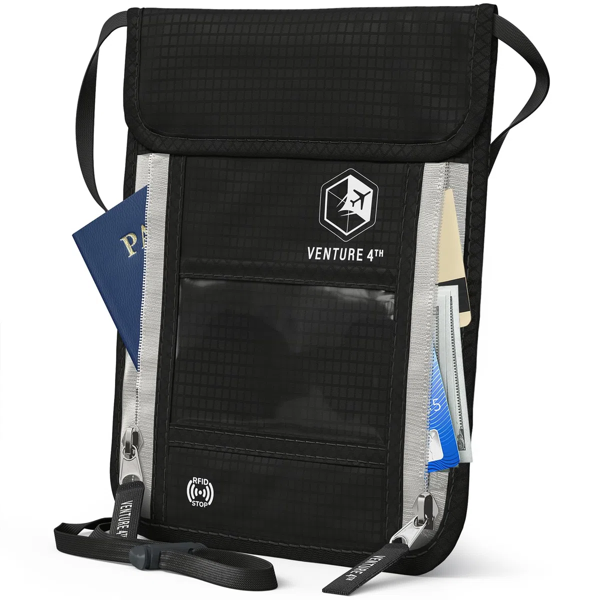 Pochette Tour de Cou Voyage Ceinture et Protection RFID (Black)