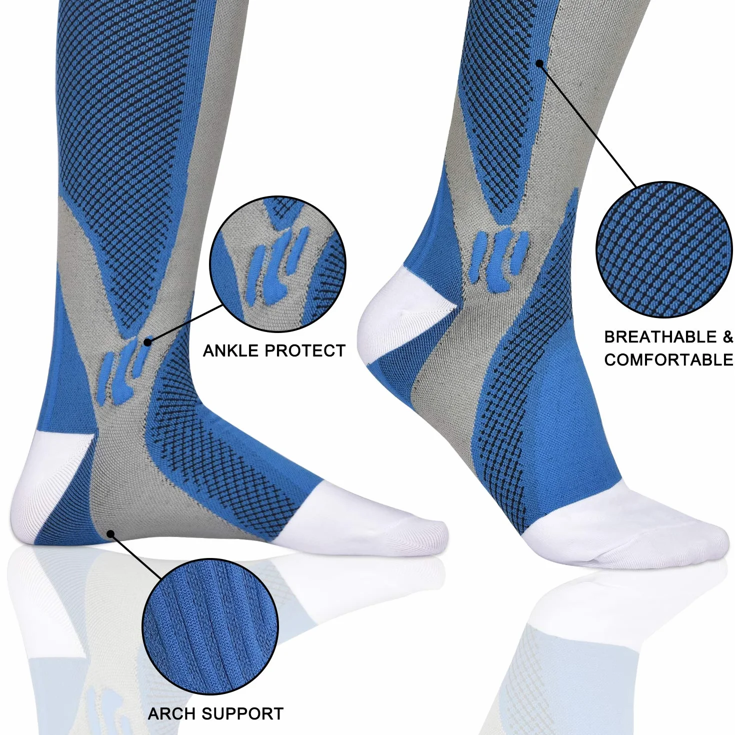 Lot de 3 paires de chaussettes de compression pour homme et femme - 15-25 mmHg - Chaussettes de compression - Chaussettes de compression - Chaussettes de compression - Chaussettes de