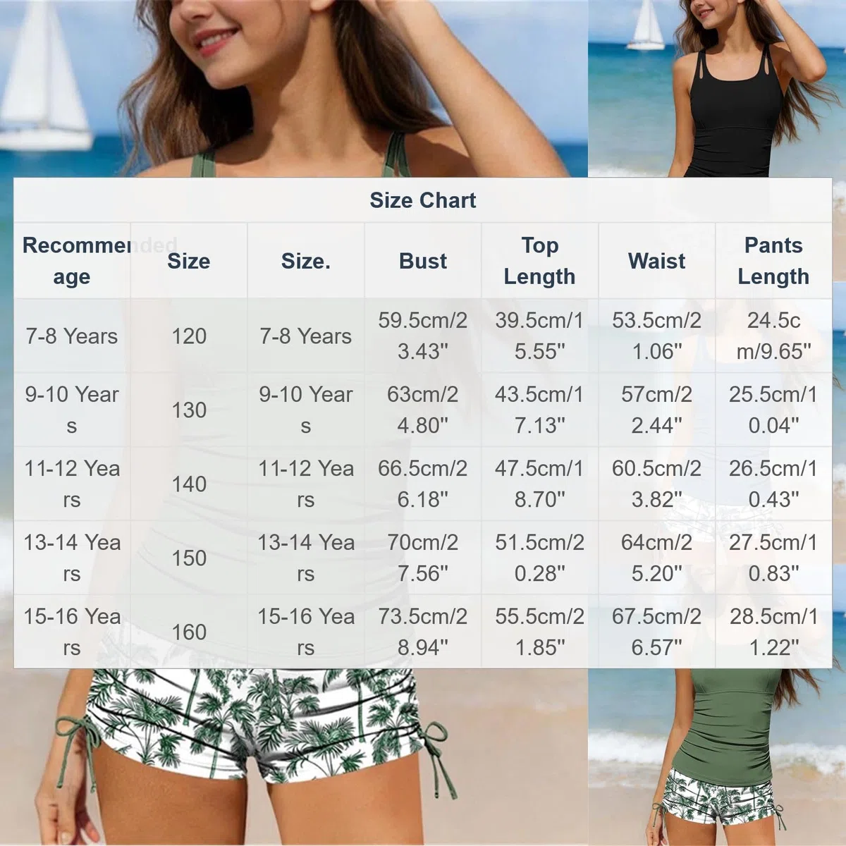 Tankini pour adolescentes 2 pièces - Maillot de bain rembourré - Haut + short de bain - Imprimé hawaïen