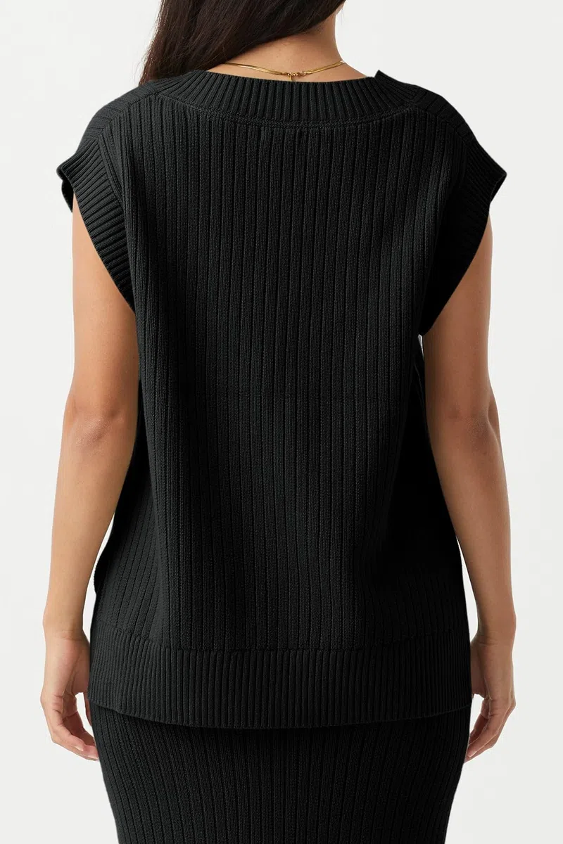 Saodimallsu Pull à col en V pour femme - Gilet surdimensionné sans manches - Léger - Pull d'été élégant