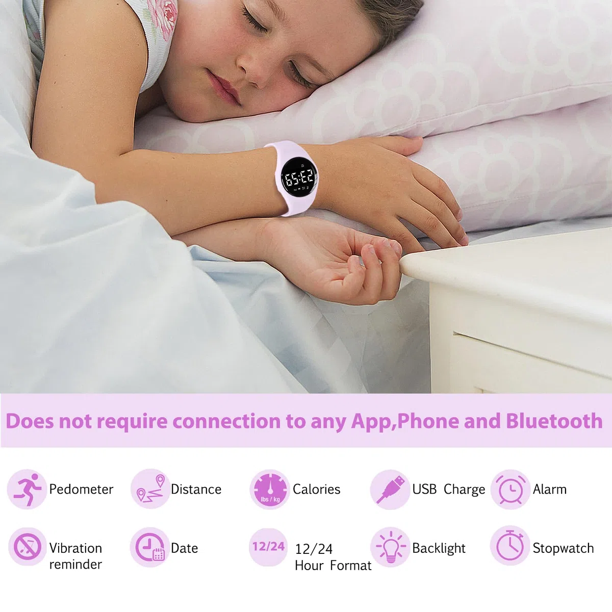 aswan watch Montre Digitale Enfant avec Chronomètre, Eclairage, Alarme, Date,Podomètres Marche Non Connecté-Montres Sport pour Fille Garcon avec Bracelet en Silicone