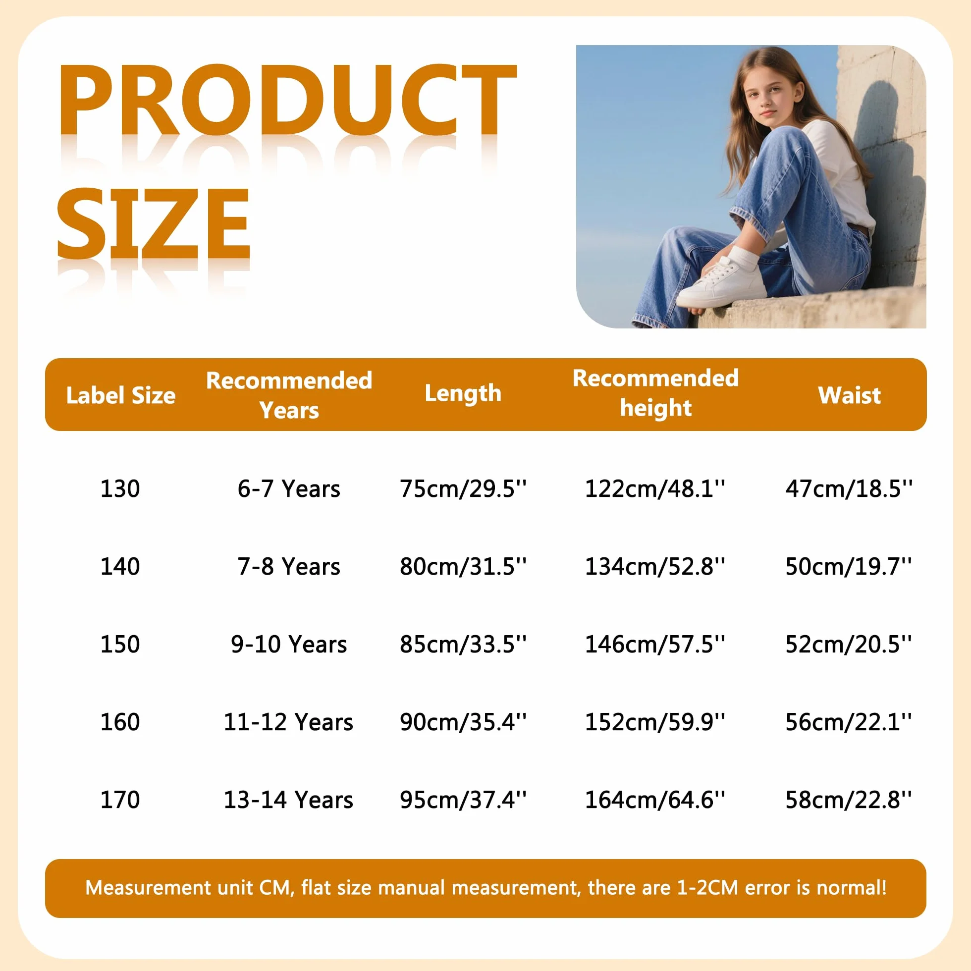 Jeans Filles Enfants Baggy Pantalon Jambes Larges avec Taille Élastique Loose Fit Long Denim Jeans avec Poches Décontracté Denims Mode Casual Polyvalent Ado Pant pour 6-14 Ans