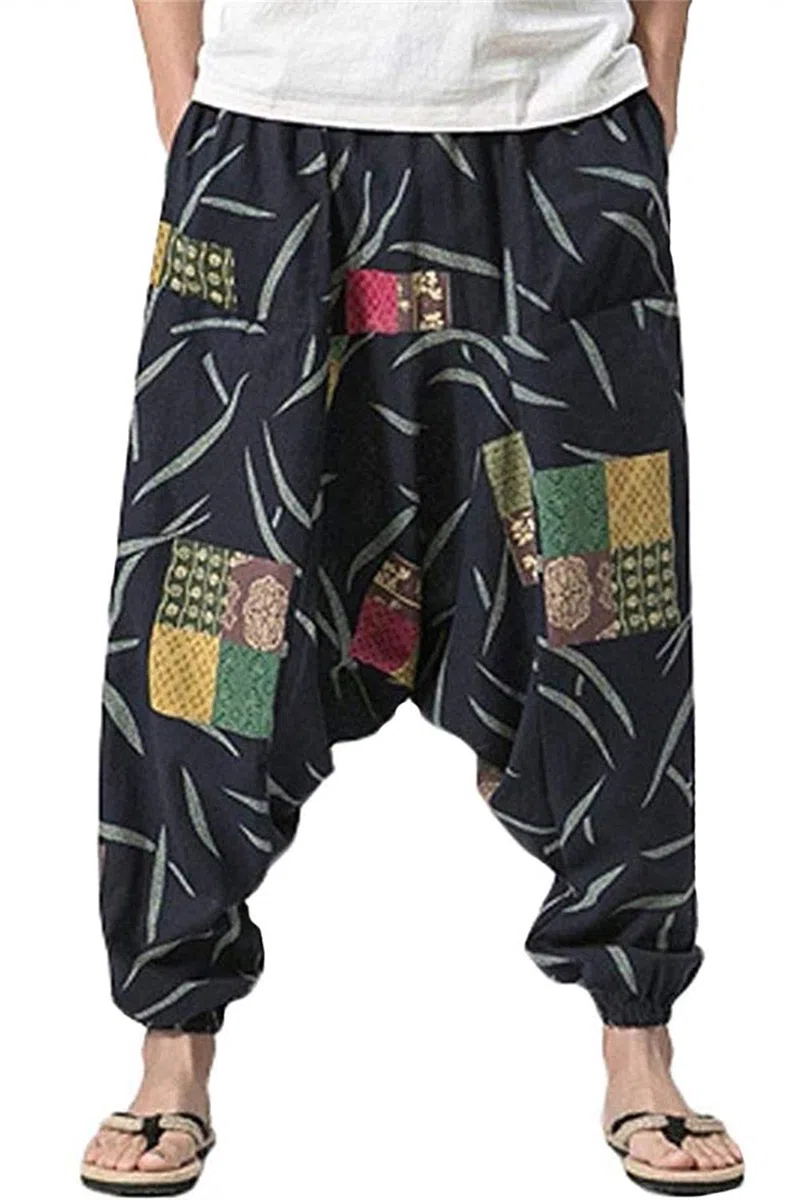 PERDONTOO Hommes Sarouel Confortable Taille Élastique Décontracté Hippies Pantalon