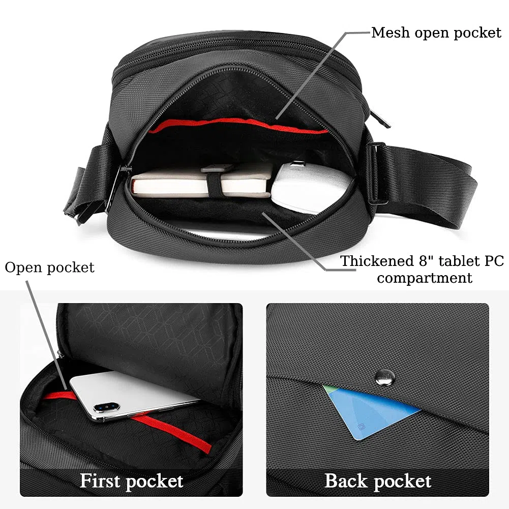 BAIGIO Sacs Bandoulière Homme,Sacs portés épaule pour homme,Pouch Homme Cross Body Bag pour le sport, les voyages, le travail (Noir, 24x20x9cm)