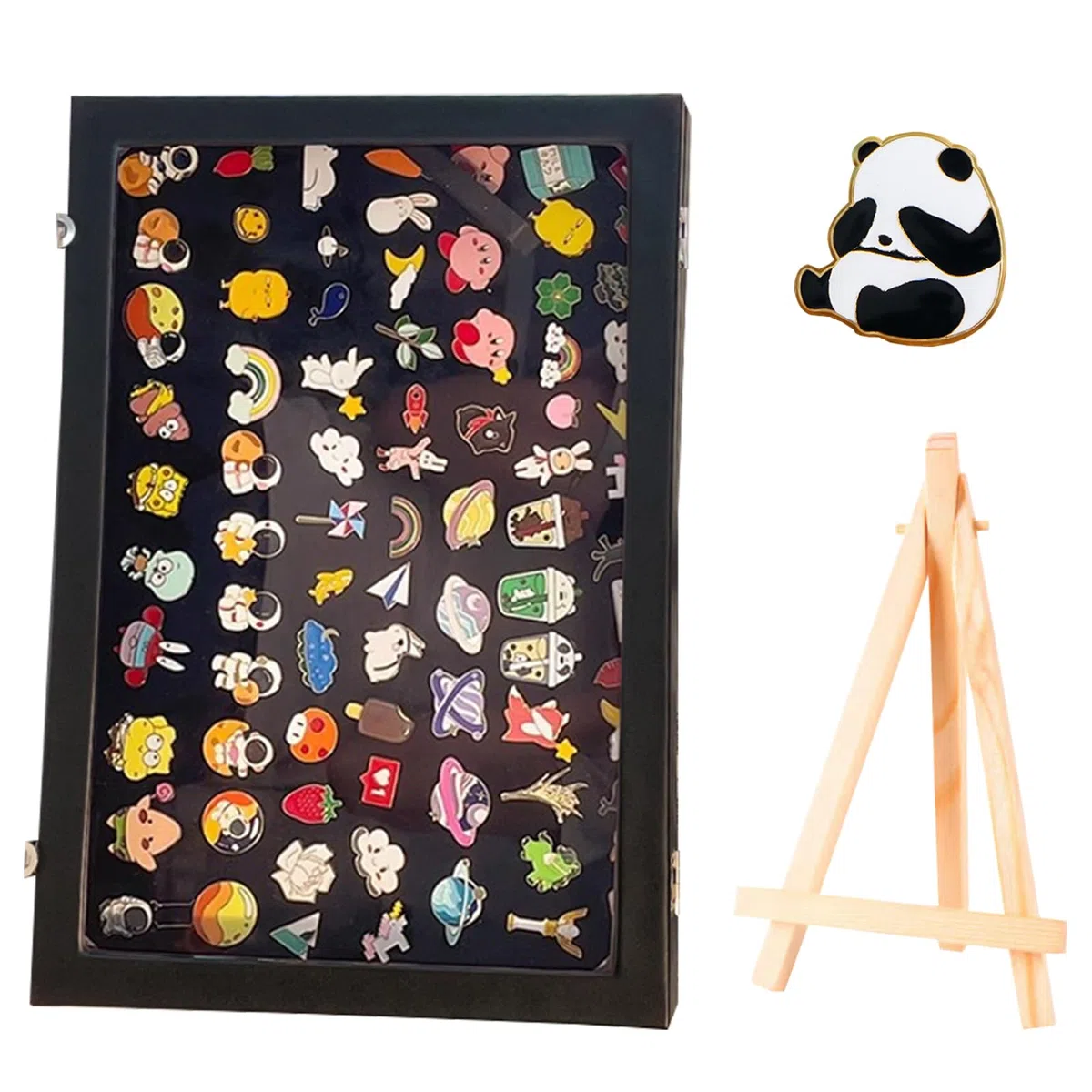 Présentoir à épingles, Présentoir à Badges 35x24x5cm Collectionneur D'épingles En Bois avec Fenêtre Transparente Vitrine Verrouillable pour épingle à Poitrine Médaille Badge Bijoux
