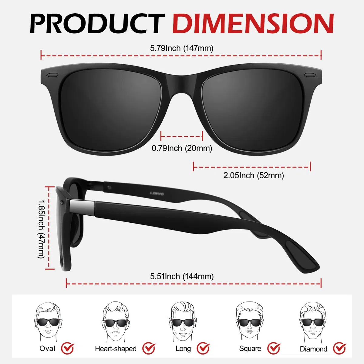 LINVO Lunettes de Soleil Homme Polarisées Vintage TR90 Mode Classiques Ultraléger Carrées 100% Protection UV400 Lunettes de Soleil