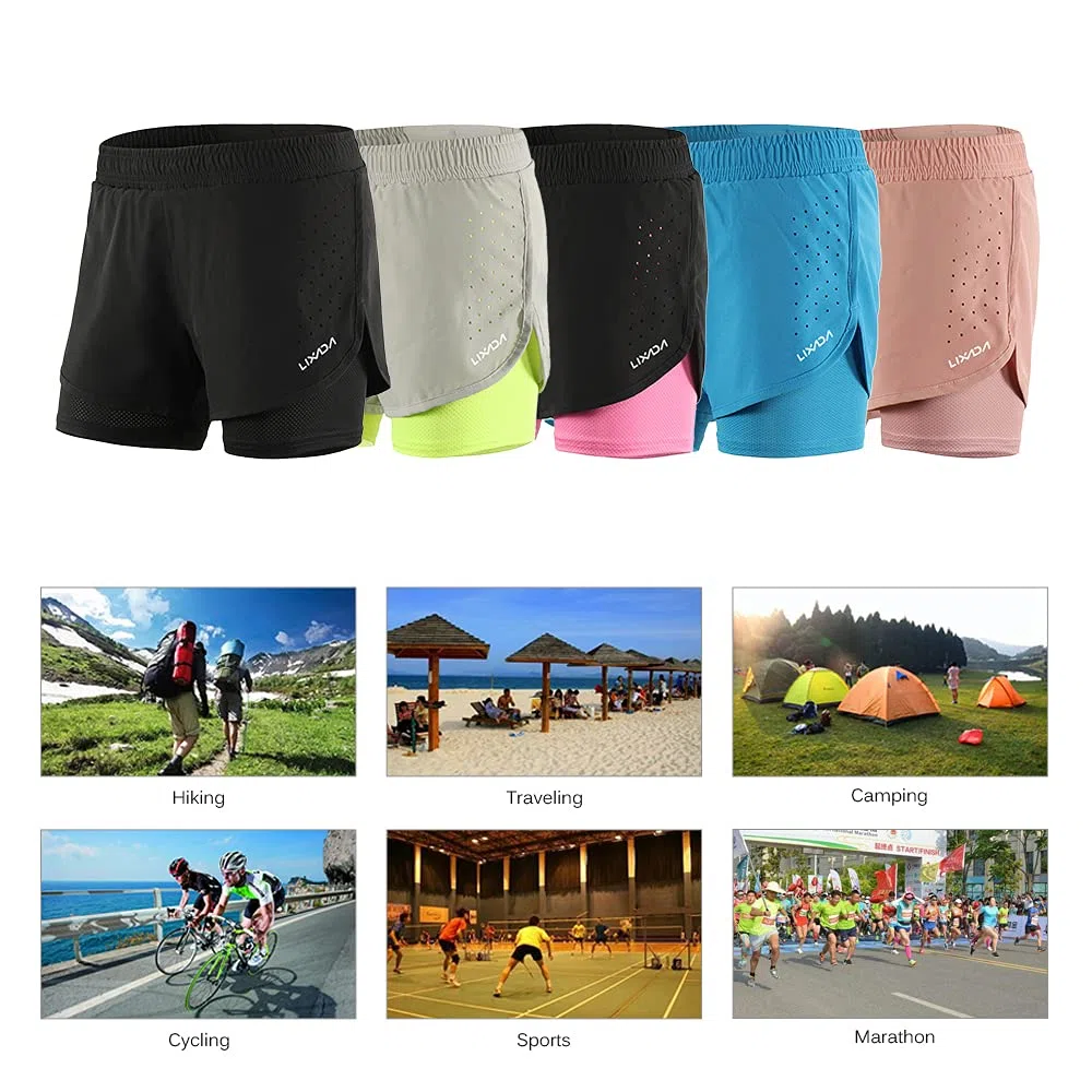 Lixada Short de Course 2 en 1 pour Femme, séchage Rapide, Respirant, entraînement Actif