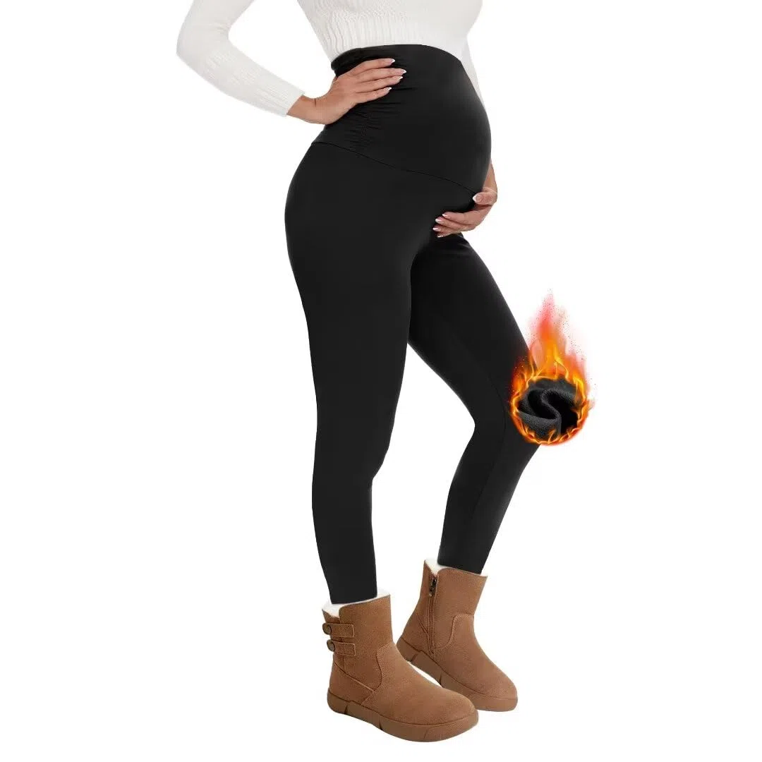 QGGQDD Legging de grossesse thermique pour femme - Taille haute - Legging chaud de grossesse - Hiver - Pour la maison, le sport