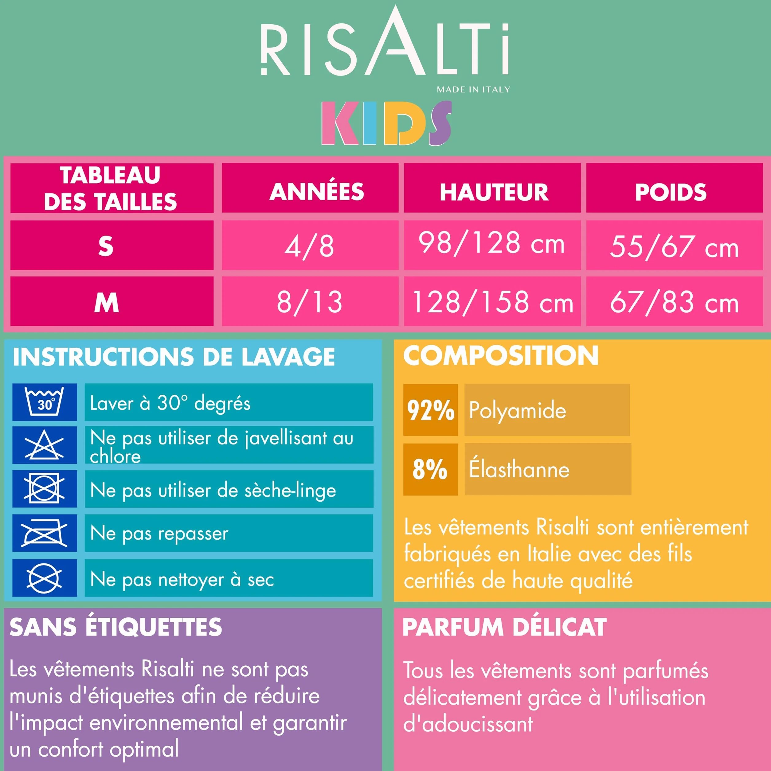 Risalti Brassiere Fille Américaine Microfibre 3Pcs - Top Fille, Crop Top Fille, Crop Top Enfant Fille, Soutiens-Gorge Fille, Brassière Fille, Top Sport, Free Bracelets - Made in Italy