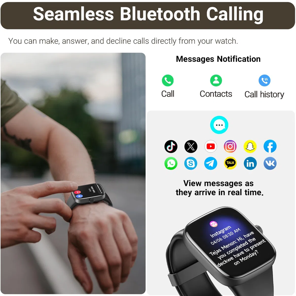 TOZO S7 Montre Connectée Femme Homme avec 1.85" AMOLED Écran Résolution 390x450 PPI Smartwatch avec Bluetooth Appel et Message Multiples Fonctions de Santé et Vie 100+ Modes Sportifs IP68 Noir