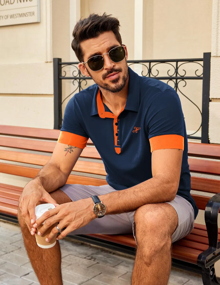 COOFANDY Polo pour Homme Manches Courtes Broderie t-Shirt Homme Polo Chemise d'été légère Polo Alpha Chemises de Golf