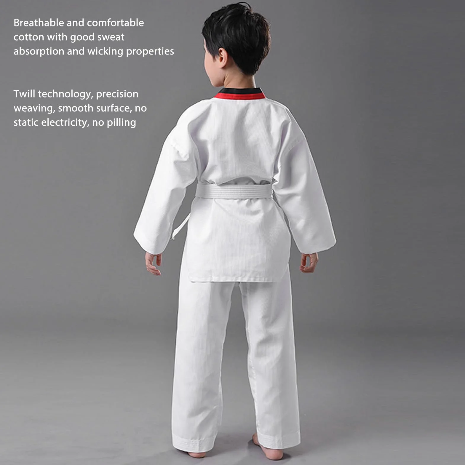 Combinaison de Taekwondo, Taille 136 à 146cm Uniforme d'entraînement de Taekwondo Confortable et Respirant Combinaison Dobok Uniforme d'entraînement d'étudiant léger pour Les enfan