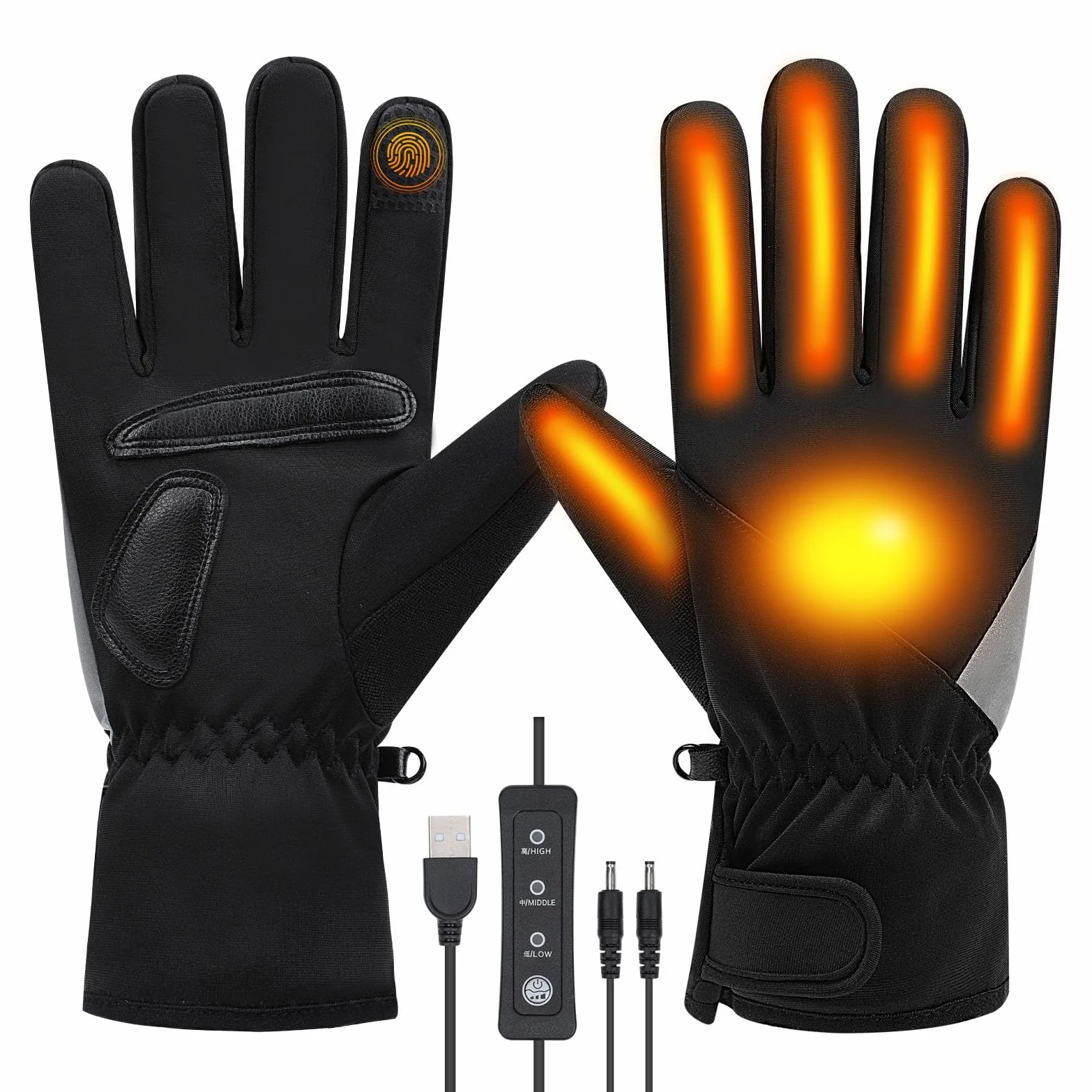 Gants Chauffants USB Électriques All-round Heating Gant Chauffant Fin Velo, Écran Tactile Antidérapant Gants Chauffants avec 3 Niveaux de Chaleur, Doublure Thermique pour Courir, Marcher, Conduire