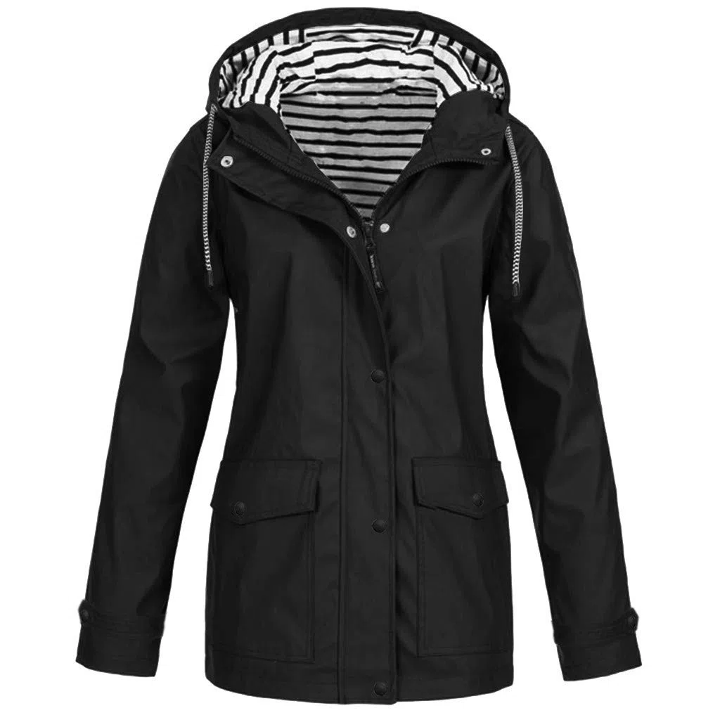 Manteau Pluie Imperméable Femme Couleur Unie Rayé Légère Pliable Kway, Coupe Vent Femme Imperméable Ciré Avec Poches Et Doublure Zippée, Veste De Pluie Vêtements Extérieur Blazer, Coupe Grande Taille