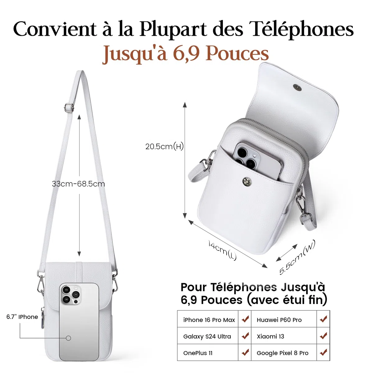 befen Petit Sac à Bandoulière en Cuir Véritable pour Femme, Sac à Bandoulière Multi-poches pour Téléphone Portable avec Emplacements pour Cartes de Blocage RFID