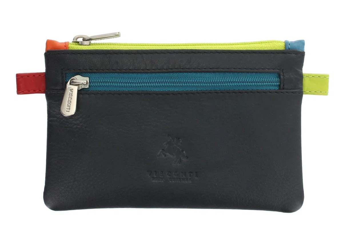 Visconti CORA Porte-Monnaie pour Pièces en Cuir avec Zip Supérieur et Porte-clé CP2 Marine Multi