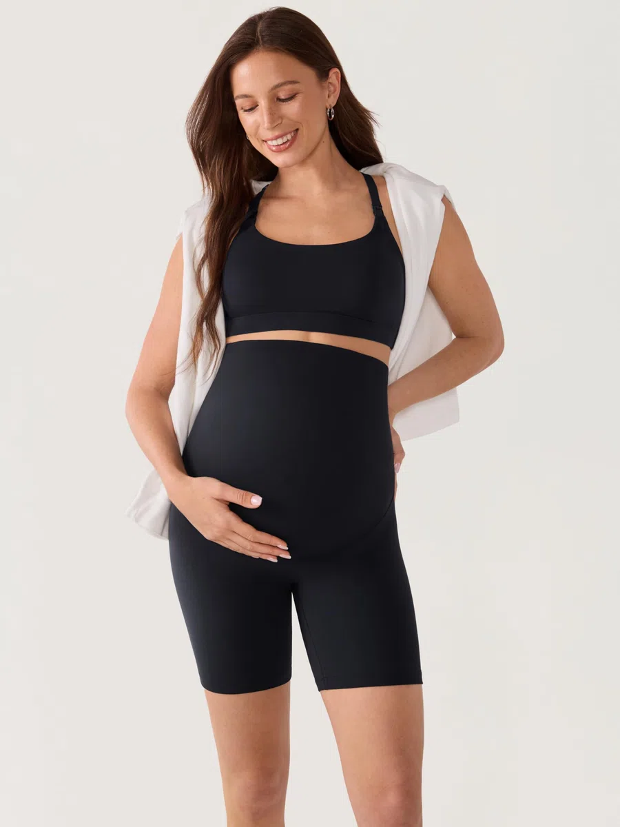 MOMANDA Femme Short de Maternité Élastique Taille Haute sur Le Ventre Legging Court Biker Yoga Sport-15cm