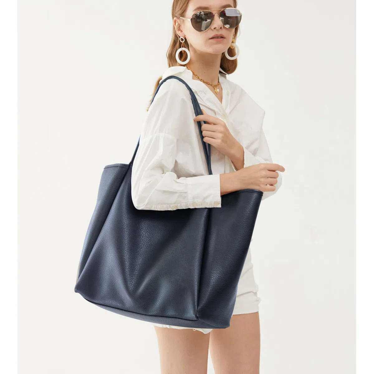 Sac fourre-tout surdimensionné en cuir PU pour femme Sac de week-end Sac à main Sac à main de voyage