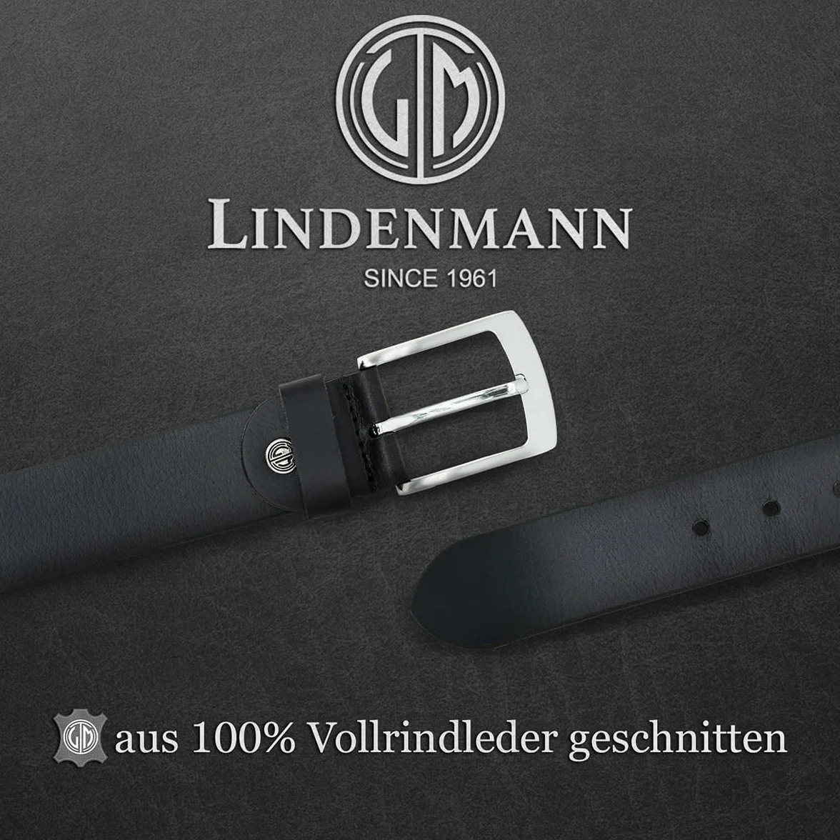 Lindenmann Ceinture Homme en Cuir de Buffle, 40 mm Large et 3,8 mm Fort, Ajustable pour Jeans, XL, Noir