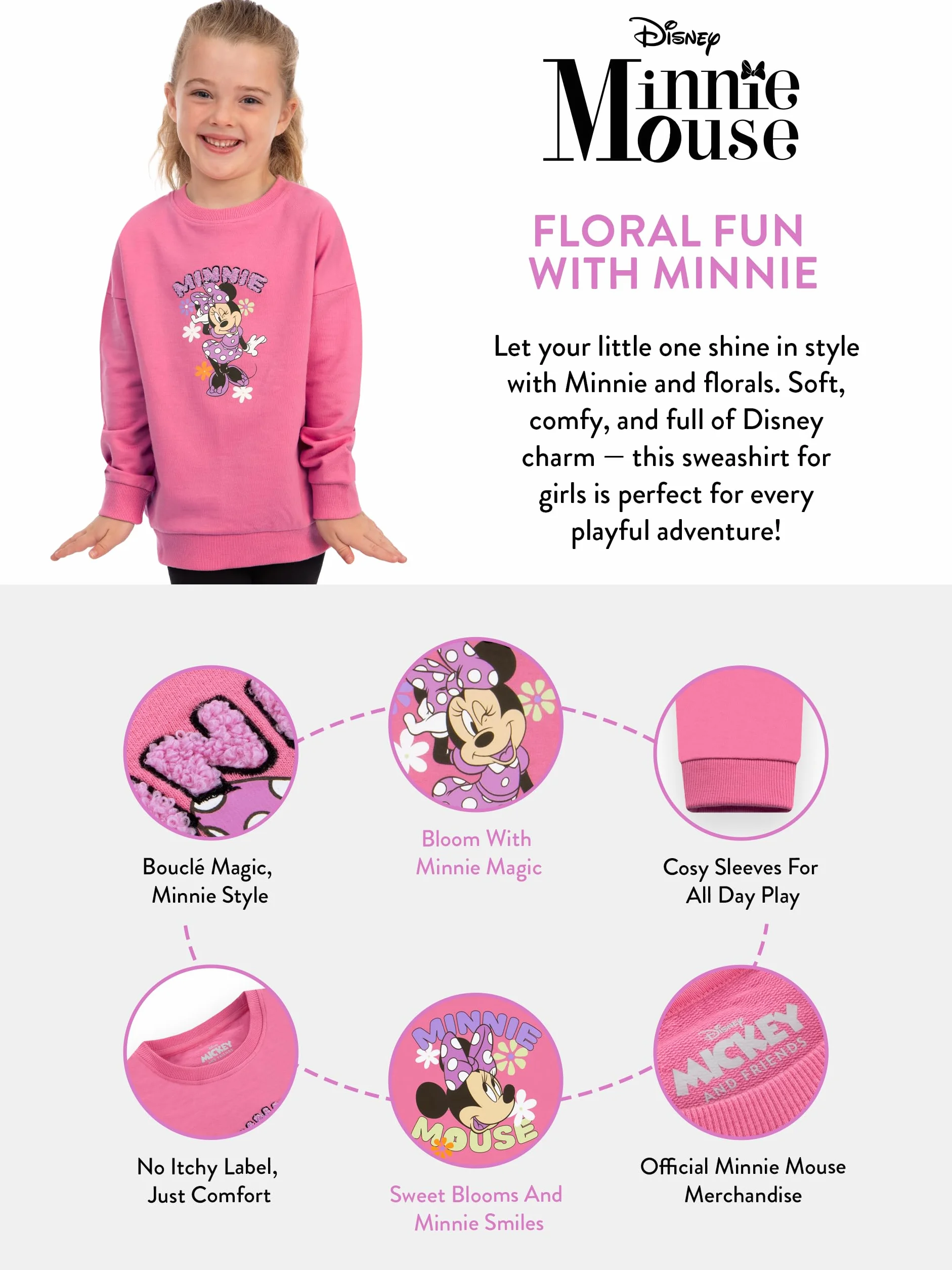 Disney Minnie Mouse Pull Fille, Sweat Enfant Fille Minnie, Pull Enfant en Coton